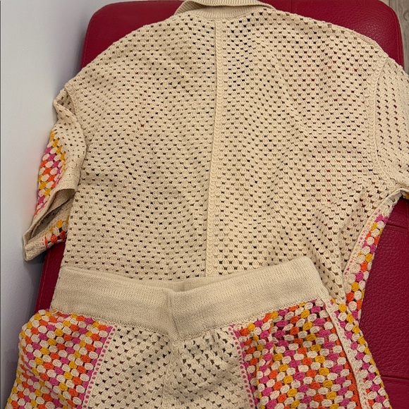 Revolve House Of Harlow 1960 Crochet Knit Two-Piece Set in Cream and Pink, Sz Sm - Picture 6 of 12